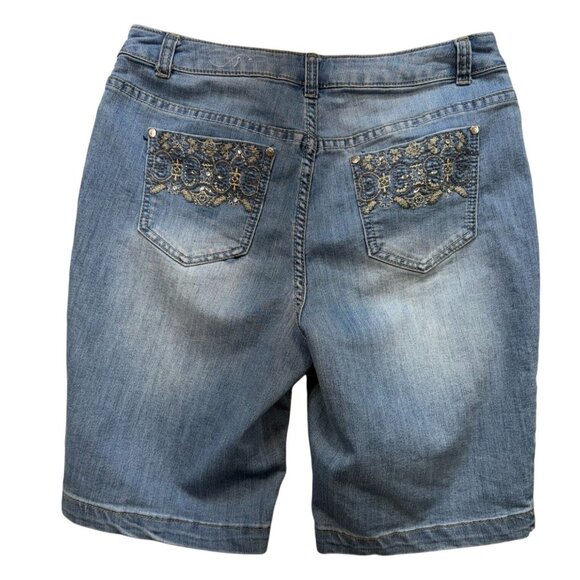 Christopher & Banks Womens Denim Shorts Size 8 Blue Jeans Emblemished - Picture 10 of 12
